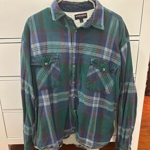 Men's Green Plaid Flannel Wool-lined shirt jacket